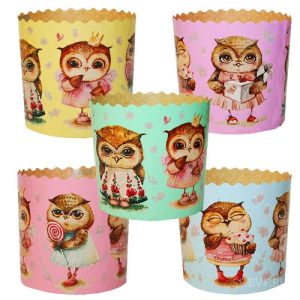 Форма бумажная для кулича на 200-250 г. "Совушки" 90*90 мм.