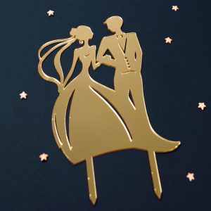 Топпер акриловый "Молодожены идут под руку", золотой.