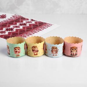 Форма бумажная для кулича на 60 г "Совушки" 60*45 мм.