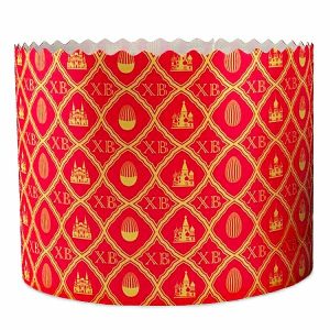 Форма бумажная для кулича на 500 г. "ХВ на красном фоне" 134*95 мм.