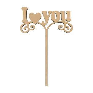 Топпер деревянный "I love you", 5*2 см. + шпажка 12,5 см.