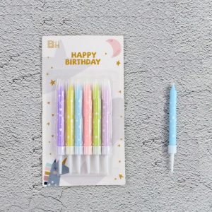 Свечи для торта "Нежность", 10 см, 6 шт., цветные со звездами