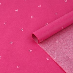 Бумага тишью "Сердечки", 50/70см., цвет фуксия