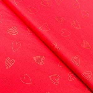 Бумага тишью "Сердечки на красном", 50/70см.