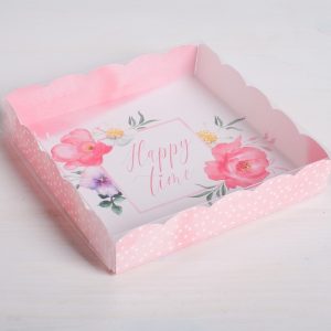 Коробка 15*15*3 см. "Happy time" для пряников и десертов