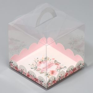 Коробка прозрачная с ручкой 20*20*20 "With love"