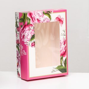 Коробка 21*15*7 см. "Весенние пионы" для зефира и десертов