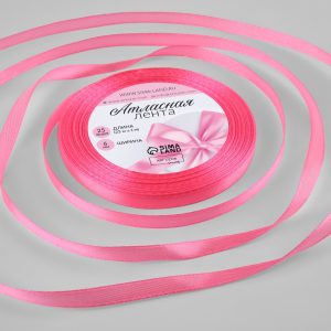 Лента атласная 6 мм., 22 м., насыщенный розовый №05