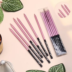 Свечи для торта "Престиж", розовый с черным, 14,5 см., 6 шт.