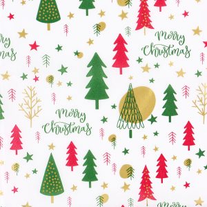 Бумага новогодняя упаковочная тишью «Зимний лес», белая, 50×66 см