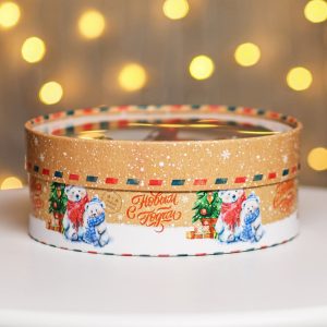 Коробка круглая с окном, 20,5*20,5*7 см., "Новый год у Ёлки"