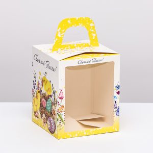 Коробка для кулича с окном "Цыплята" 15*15*18 см