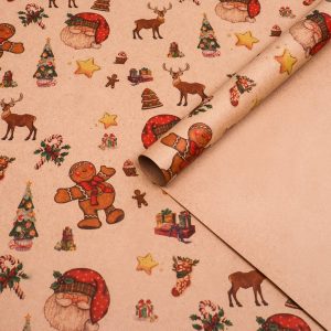 Бумага упаковочная крафтовая "Счастья в Новом году!" 70*100 см.