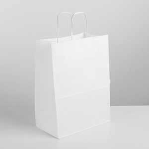 Пакет бумажный 26*15*35 см. с крученой й ручкой белый