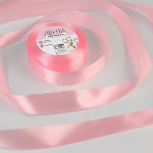Лента атласная розовая, ширина 2,5 см., длина 23 метра. №04