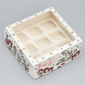 Коробка на 9 капкейков с окном "Зима подарит чудеса"