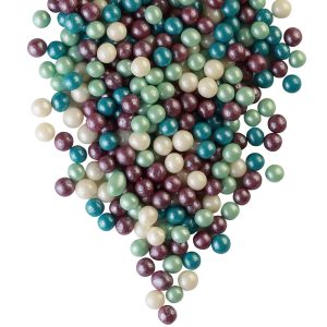 Драже рисовое в глазури жемчуг бирюза тёмная/изумруд/серебро/сирень, №189,50 г.