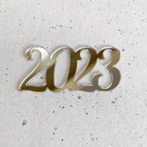 Топпер "2023", 5*2,3 см., серебряный акрил