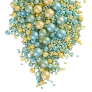 Драже рисовое в глазури жемчуг бирюза/желтый/изумруд, №240, 50 г.