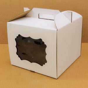 Коробка для торта 30*30*30 с фигурным окном и ручками.