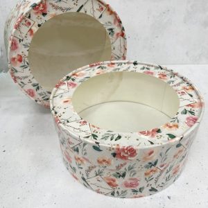 Коробка круглая с окном, 16*7 см., "С праздником! Розы"