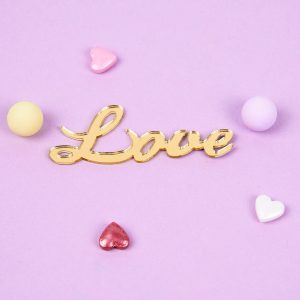 Топпер "Love" №3, золотой акрил, 5,3*2 см.