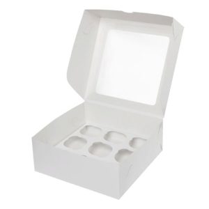 Коробка на 9 капкейков с квадратным окном, белая, 25*25*10 см.