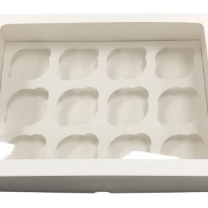 Коробка на 12 капкейков с прямоугольным окном белая, 31*23.5*10 см.