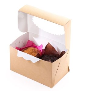 Короб на 2 капкейка с овальным окном ромашка крафт/белый 17*10*10 см..