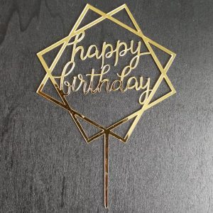 Топпер акриловый золотой Happy Birthday, квадраты