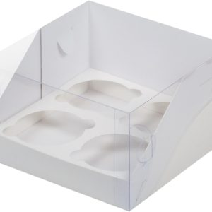 Коробка на 4 капкейка с прозрачной крышкой 16*16*10 см.