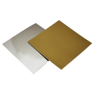 Подложка для торта квадратная 1,5 мм. Золото/серебро 23,5*23,5 см.