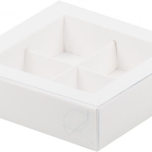 Коробка для 4 конфет с прозрачной крышкой, белая