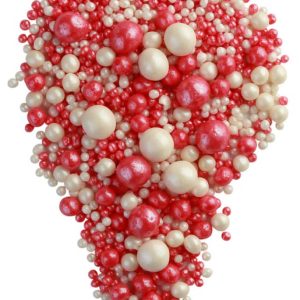 Драже рисовое в глазури жемчуг серебро/красный микс, №165 50 г.