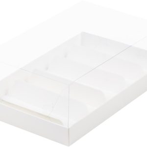 Коробка на 5 эклеров и эскимо с прозрачным куполом, 22*13,5*7 см.