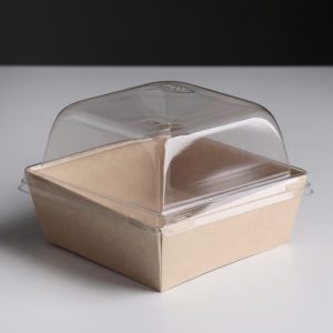 Коробка для бенто-торта, крафт,  11*11*8,5 см. С прозрачной крышкой