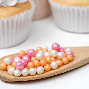 Драже рисовое в глазури жемчуг персик, розовый, серебро, №177, 50 г.