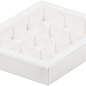 Коробка для 12 конфет с пластиковой крышкой, белая