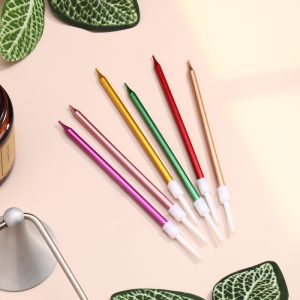 Набор свечей для торта "Шайн" 10 см. (металлик разноцветные), 6 шт.