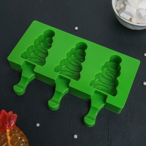 Форма силиконовая "Эскимо ёлочки" 3 ячейки, 19,5*13 см., высота ячейки 7 см.