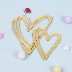 Топпер "2 сердца" №5, 7*6,8 см., золотой акрил