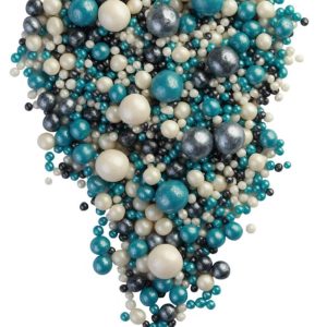 Драже рисовое в глазури жемчуг бирюза тёмная/серебро/чёрный микс, №181, 50 г.