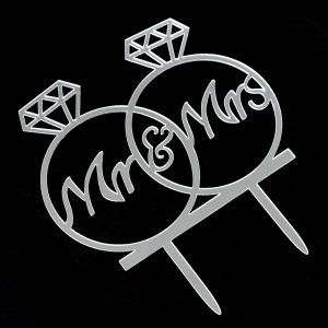 Топпер акриловый "Обручальные кольца", серебряный.