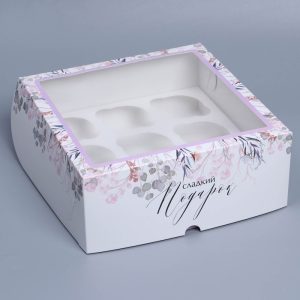 Коробка на 9 капкейков с окном "Венок"