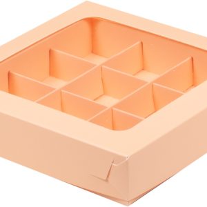 Коробка для 9 конфет с окном, персиковая.
