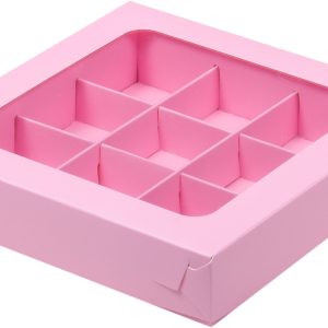 Коробка для 9 конфет с окном, розовая.