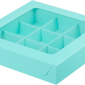 Коробка для 9 конфет с окном, тиффани.