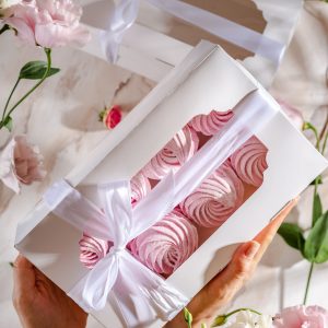 Коробка для зефира с окном белая ПРЕМИУМ 25*15*7 см.