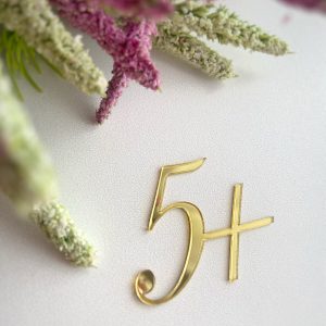 Топпер "Оценка 5+", 3,5 см., золотой акрил