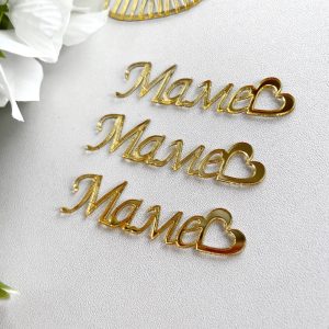 Топпер "Маме", с сердечком 5 см., золотой акрил